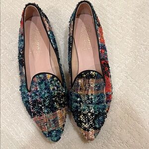 Bisue Stylish Multicolor Tweed Loafers, size 36.
